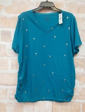 NWT Lane Bryant Teal V-Neck Palm Trees Gold Women's Top Size 18/20